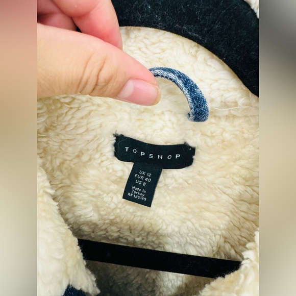TOPSHOP Tibet Borg Denim Acid Washed Sherpa Lined Jacket - Picture 3 of 8